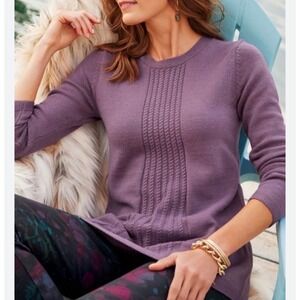 Soft Surroundings Sydney Cable Knit Wool Blend Sweater Purple Cable Knit Tunic M
